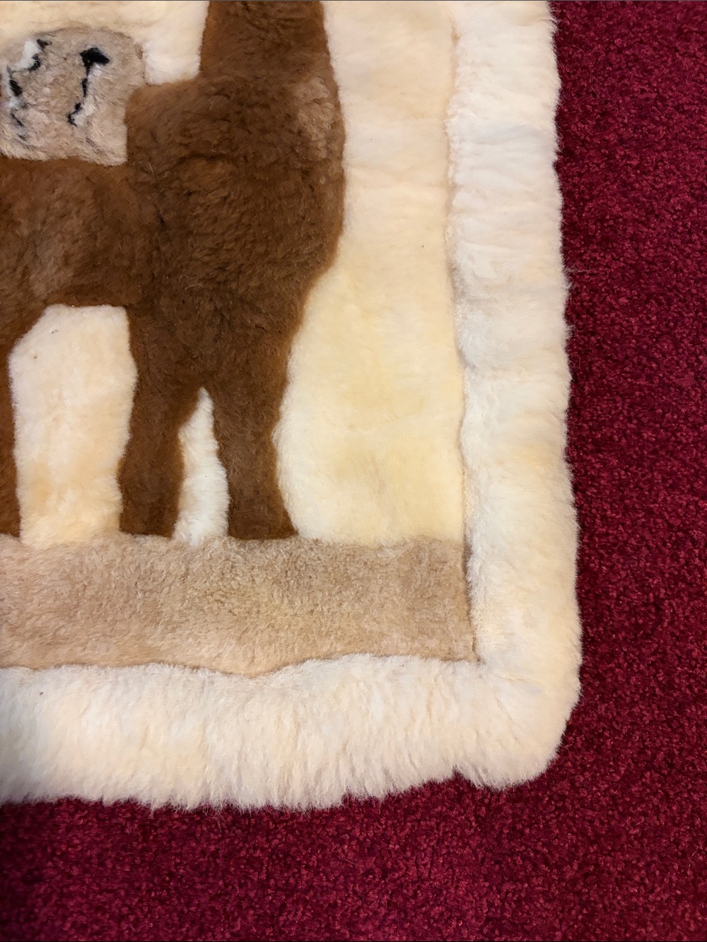 Brown Llama Sheepskin Rug - Cream Border - Picture 5 of 12